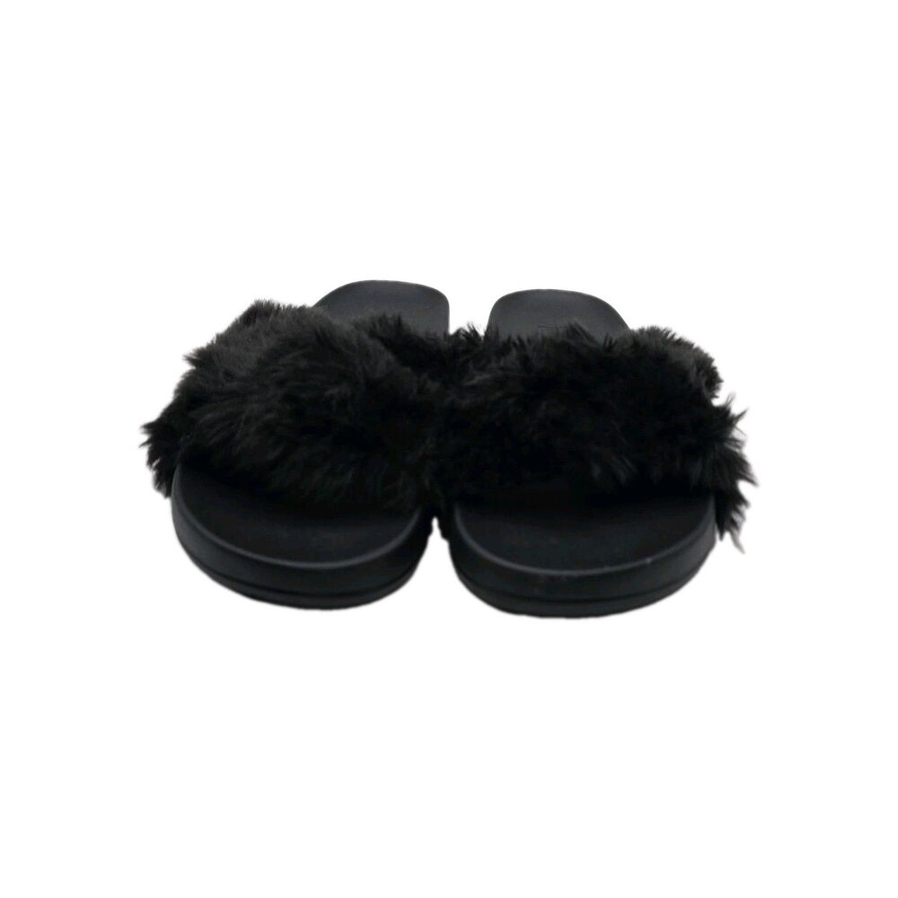 Pink Victoria's Secret Slides Sandals Women's US 5/6 (M)  Black Faux Fur Comfort